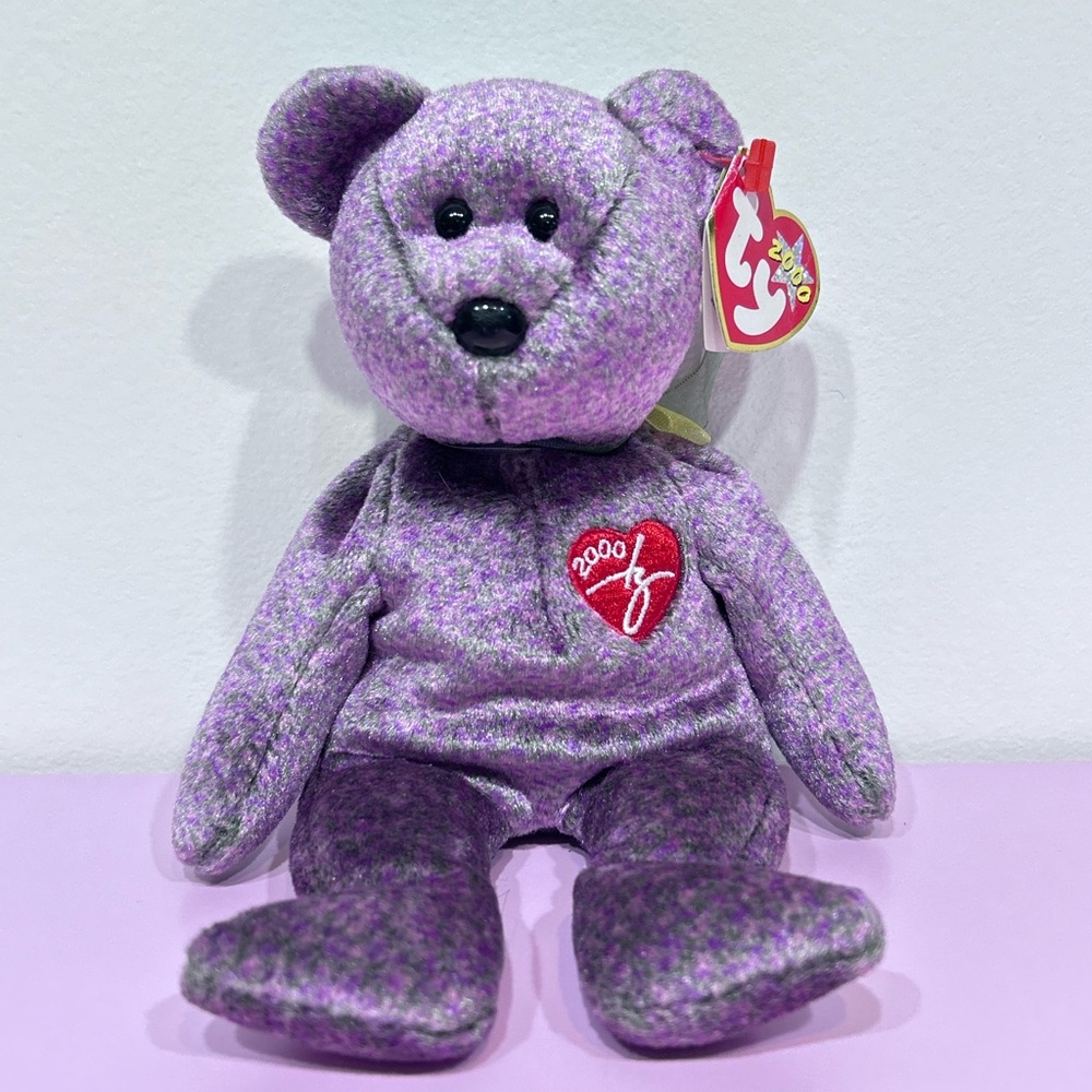 Ty Beanie Baby 2000 Signature Bear Purple Teddy Bear Plush Toy 6” with Tag